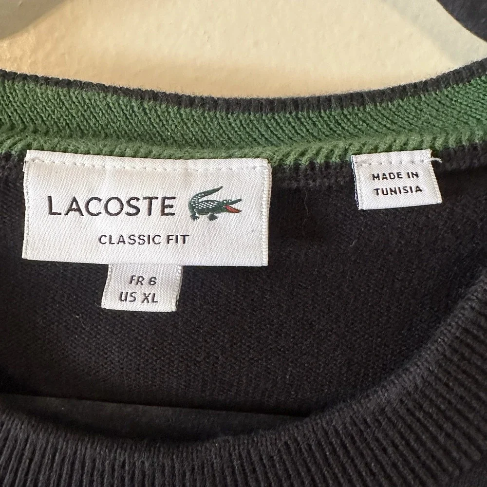 Lacoste Mens Black Sweater Shirt Classic Fit Crew Neck LS Pullover Logo Size XL